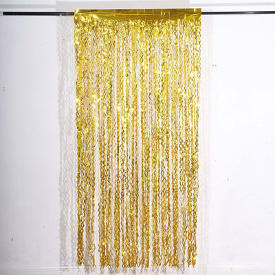 Metallic Gold Wavy Tinsel Streamer Party Backdrop, Curly Foil Fringe Photo Booth Curtain 3ftx6ft