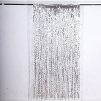 Metallic Silver Wavy Tinsel Streamer Party Backdrop, Curly Foil Fringe Photo Booth Curtain - 3ftx6ft