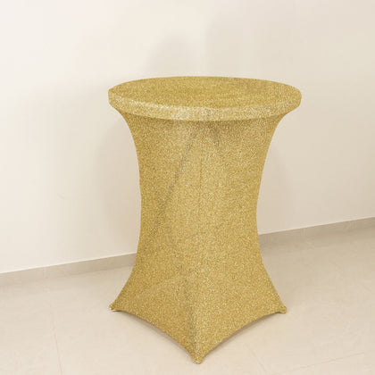Metallic Spandex Fitted Glitter Cocktail Table Cover 36" Round Champagne - Exquisite Stretch Fit for High Top Tables