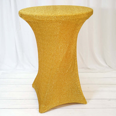 Metallic Spandex Fitted Glitter Cocktail Table Cover 36" Round Gold - Exquisite Stretch Fit for High Top Tables