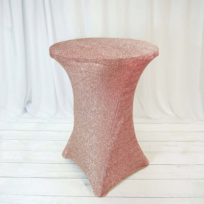 Metallic Spandex Fitted Glitter Cocktail Table Cover 36" Round Rose Gold - Exquisite Stretch Fit for High Top Tables