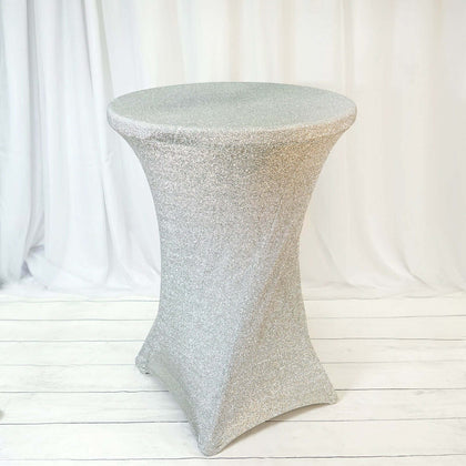 Metallic Spandex Fitted Glitter Cocktail Table Cover 36" Round Silver - Exquisite Stretch Fit for High Top Tables