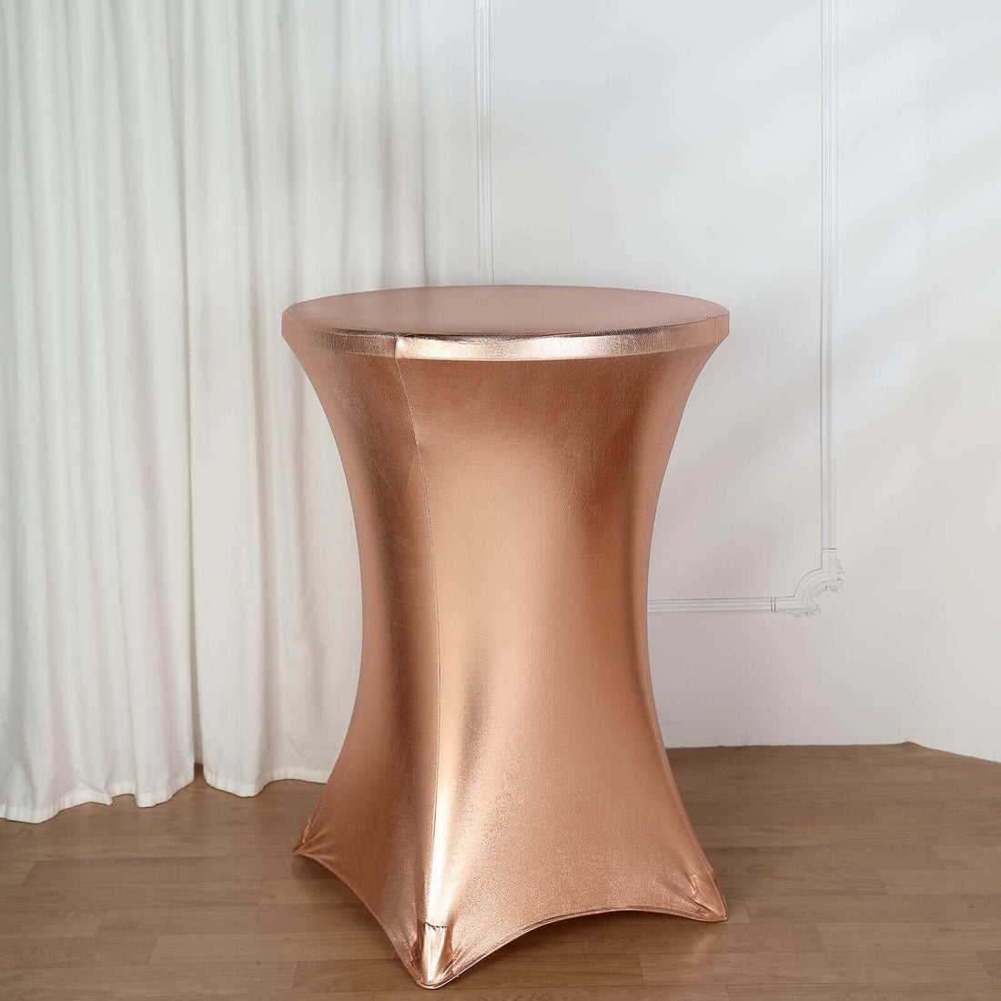 Rose gold stretch table cover for event decor
