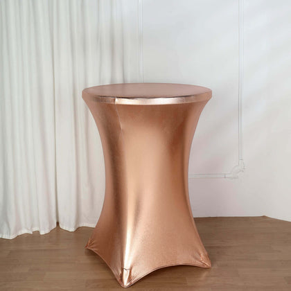 Metallic Spandex Fitted Round Cocktail Table Cover 30" Blush Highboy Tablecloth - Stretch Fit & Water-Resistant