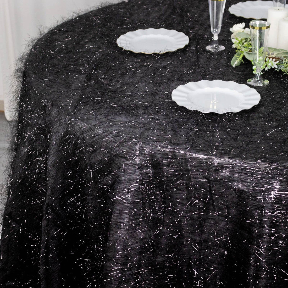 Metallic Fringe Shag Tablecloth 120