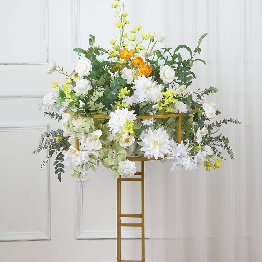 Metal Halo Top Floral Riser Pedestal Gold 46