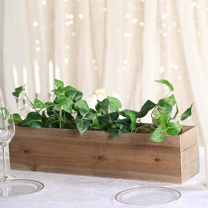 Natural Wood Planter Box Rectangular 24"x6" with Plastic Liner - Stylish Long Accent for Displays