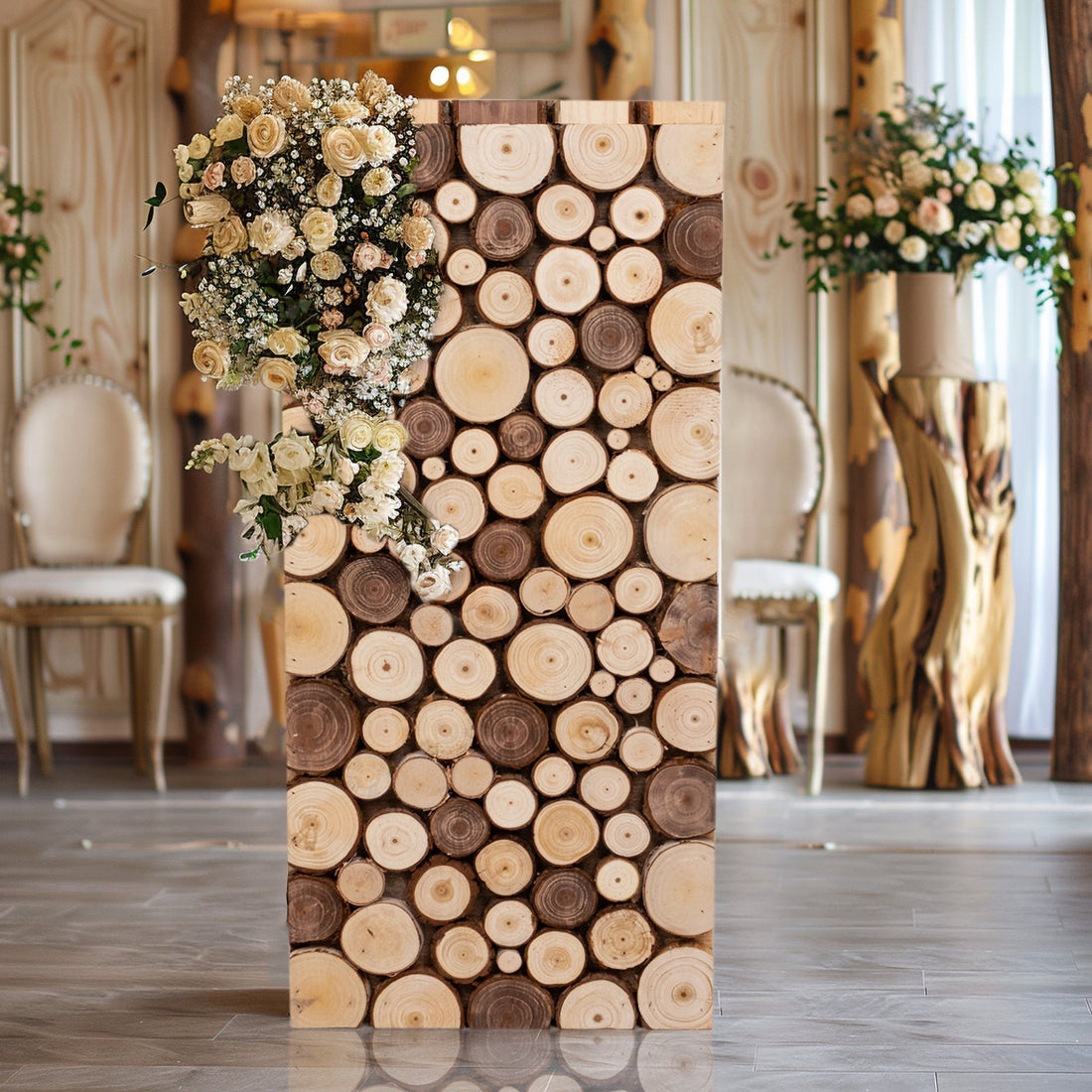 wooden stand plant Natural Wooden Slices Pedestal Stand 24
