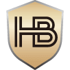 Gold shield logo with "HB" initials, representing a premium brand identity.