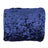 Navy blue plush blanket folded on a white background