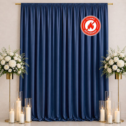 Scuba Polyester Backdrop Curtain Navy Blue 10ftx12ft Durable Flame Resistant Wrinkle-Free Event Drape Panel With Rod Pocket