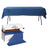 Blue plastic tablecloth cut to size with packaging box.