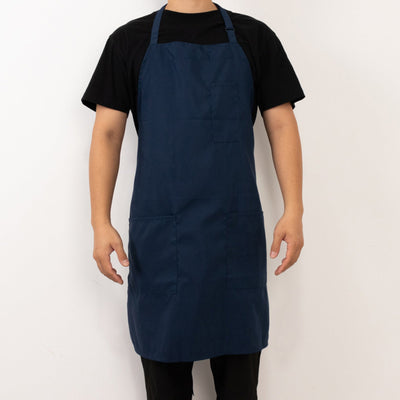 Navy Blue Premium Polyester Kitchen Chef Apron with Adjustable Neck and Long Ties, Waterdrop Resistant 2 Pockets Unisex Cooking Bib Apron
