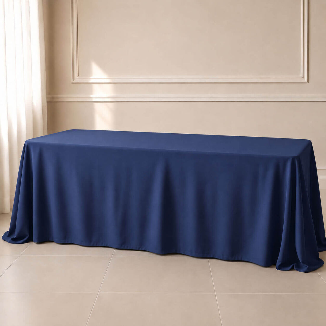 navy blue rectangle tablecloth on a table
