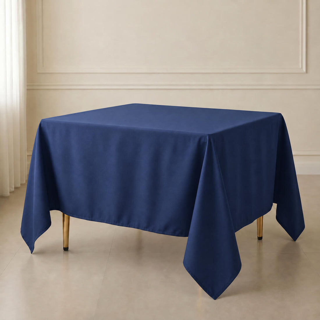 navy blue square tablecloth on a table