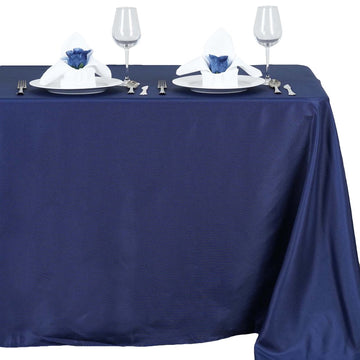 Elevate Your Event Decor with a Navy Blue Polyester Linen Rectangle Tablecloth