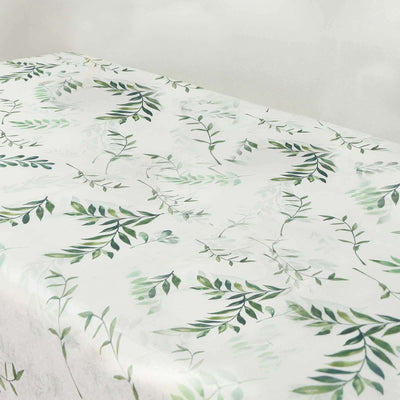 Non-Woven Tablecloth 60"x102" Rectangle White/Green with Olive Leaves Print - Disposable Cover for Spring Dining