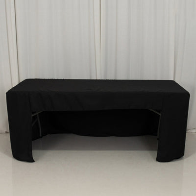 Open Back Fitted Polyester Rectangle Tablecloth 72"x30" Black - Trade Show Table Cover