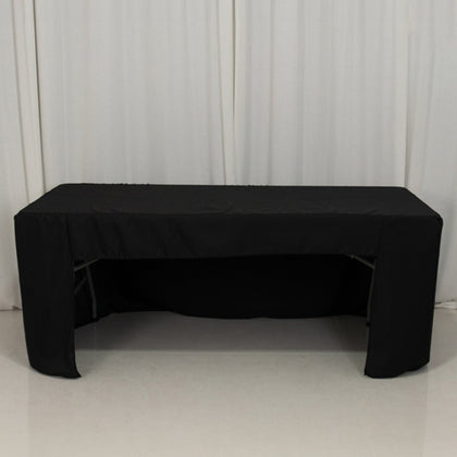 Open Back Fitted Polyester Rectangle Tablecloth 72"x30" Black - Trade Show Table Cover