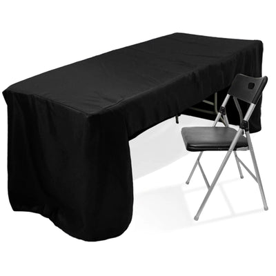 Open Back Fitted Polyester Rectangle Tablecloth 96"x30" Black - Ideal for Trade Shows and Events