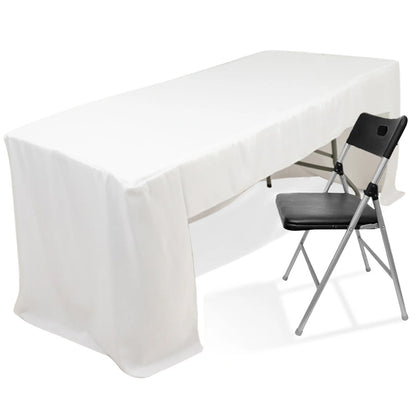 Open Back Fitted Polyester Rectangle Tablecloth 96"x30" White - Ideal for Trade Shows and Events