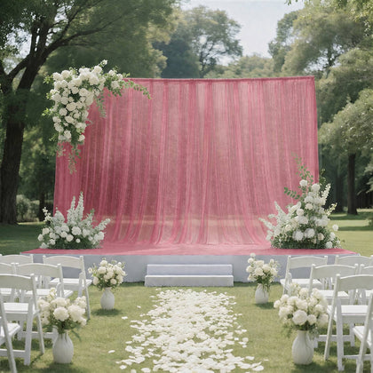 Sheer Wedding Arch Drape 10ft × 10ft Mauve Cinnamon Rose – Backdrop Curtain Panel with Rod Pocket