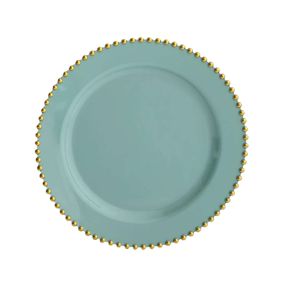 10pk Round Plates Plastic Gold Beaded Sage | eFavormart