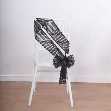 5 Pack Black Geometric Diamond Glitz Sequin Chair Sashes 6"x 88"