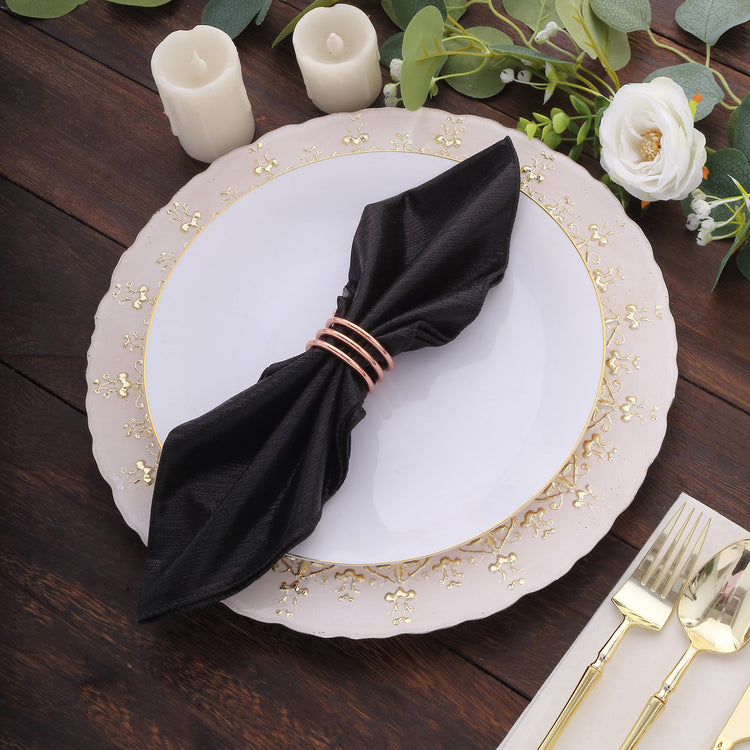 5 Pack Black Shimmer Sequin Dots Polyester Dinner Napkins, Reusable Sparkle Glitter Cloth Table