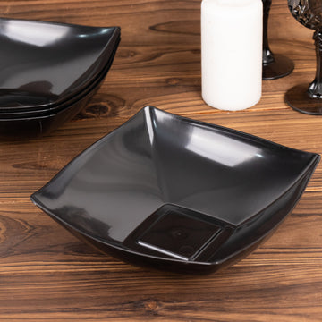4 Pack Black Square Plastic Serving Bowls, Disposable Serving Dishes 32oz