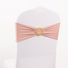 5 Pack Dusty Rose Spandex Chair Sashes with Gold Rhinestone Buckles, Elegant Stretch Chair Bands