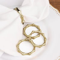 4 Pack Gold Metal Napkin Rings Bamboo Knuckle Style, Modern Serviette Holders - 2"