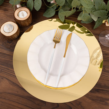 10 Pack Gold Mirror Acrylic Charger Plates For Table Setting, Lightweight Round Decorative Dining Plate Chargers 13"