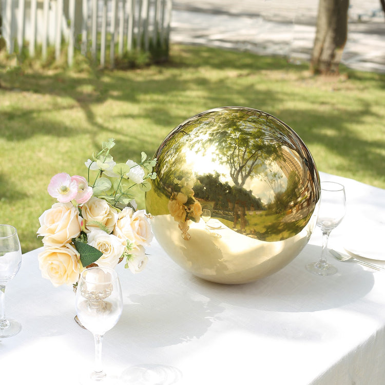 2 Pack Gold Stainless Steel Gazing Globe Mirror Ball, Reflective Shiny Hollow Garden Spheres