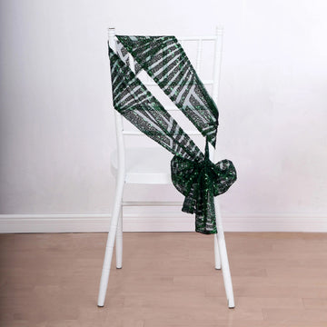 5 Pack Hunter Emerald Green Geometric Diamond Glitz Sequin Chair Sashes 6"x 88"