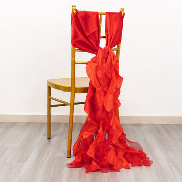 5 Pack Red Curly Willow Chiffon Satin Chair Sashes