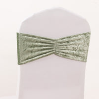 5 Pack Sage Green Premium Crushed Velvet Ruffle Chair Sashes, Decorative Wedding Chair Bands