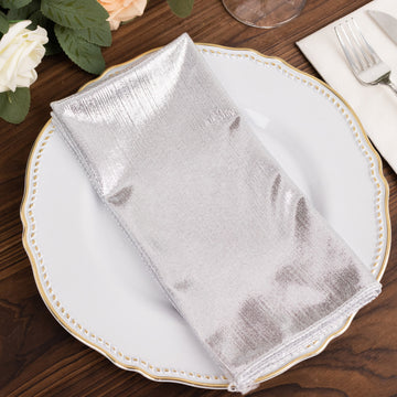 5 Pack Silver Shimmer Sequin Dots Polyester Dinner Napkins, Reusable Sparkle Glitter Cloth Table Napkins - 20"x20"