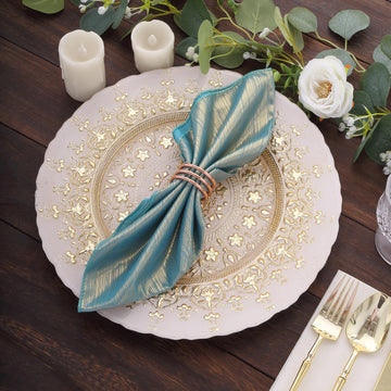 5 Pack Turquoise Shimmer Sequin Dots Polyester Dinner Napkins, Reusable Sparkle Glitter Cloth Table Napkins 20"x20"