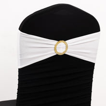 5 Pack White Spandex Chair Sashes with Gold Rhinestone Buckles, Elegant Stretch Chair Bands