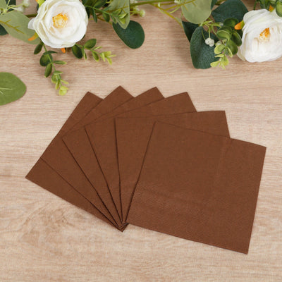 50-Pack Paper Beverage Napkins 2 Ply Cinnamon Brown 5"x5" - Soft Disposable Cocktail Napkins 18GSM