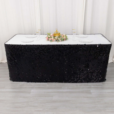 Payette Sequin Table Skirt 21ft Black - Dual Layered Satin Sparkly Table Cover
