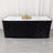 Black sequin tablecloth draped over a rectangular table with floral centerpiece.