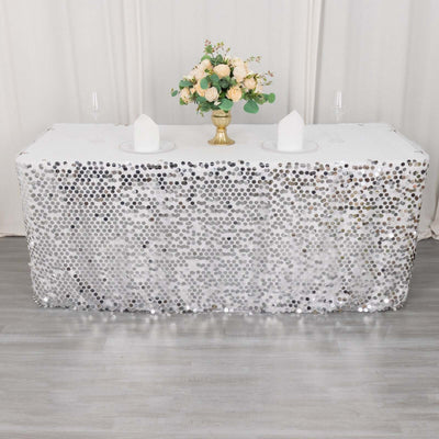 Payette Sequin Table Skirt 21ft Silver - Dual Layered Satin Sparkly Table Cover