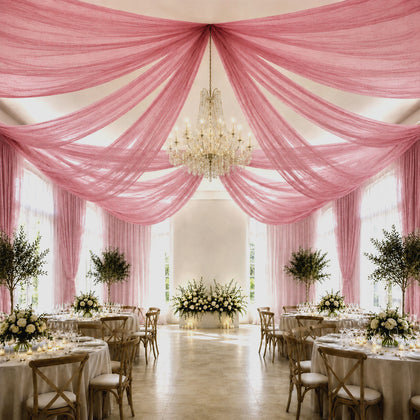 Mauve Cinnamon Rose Sheer Ceiling Drape – 10ft x 32ft Extra Long Drapery Panel for Wedding Canopy, Backdrop & Reception Décor