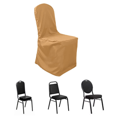 Polyester Banquet Chair Cover Gold - Reusable Stain-Resistant Slip-On Design