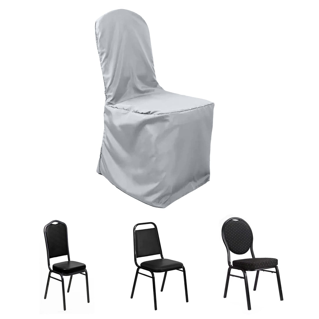 Chair cover and three types of chairs on a white background