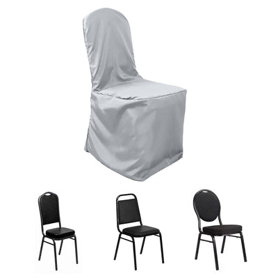 Polyester Banquet Chair Cover Silver - Reusable Stain-Resistant Slipcover