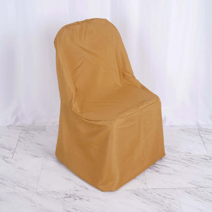 Polyester Folding Chair Cover Gold - Reusable Stain-Resistant Slip-On Design for Events