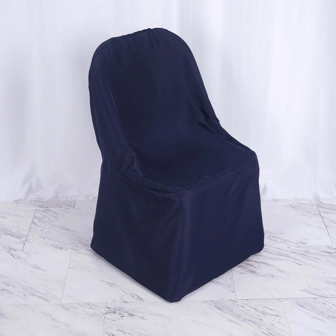 Navy blue chair cover on a plain background